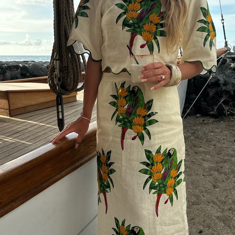 FARM Rio Cream and Orange Maxi Skirt Resort Wear